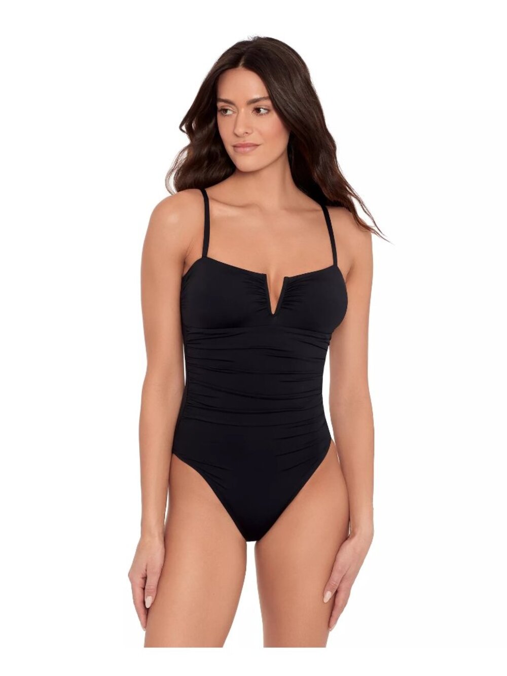 NWT Lauren Ralph Lauren V Wire Over The Shoulder One Piece Swimsuit Black Size 6